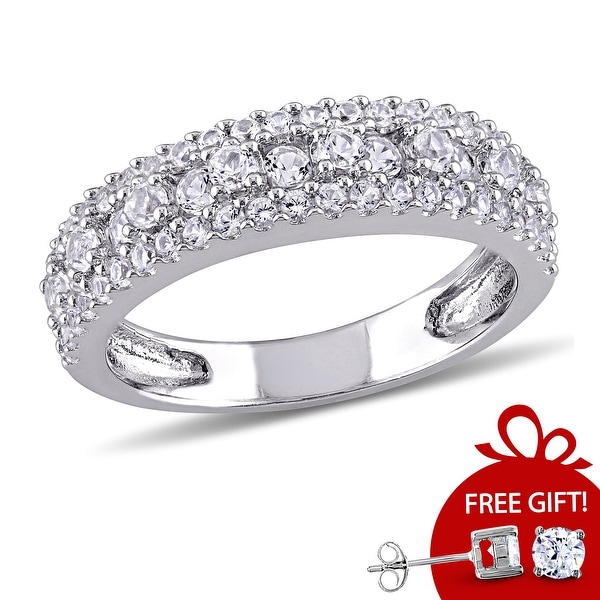 Miadora Sterling Silver Created White Sapphire Stackable Anniversary Wedding Band Ring. Opens flyout.