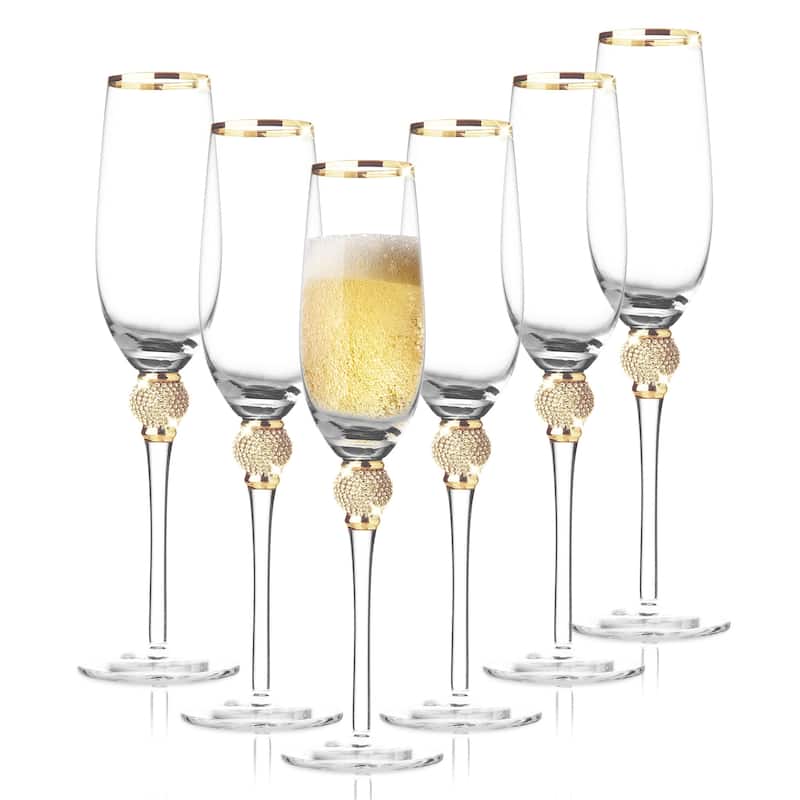 Berkware Crystal Champagne Glass with Gold or Silver Rim - 11" x 3"