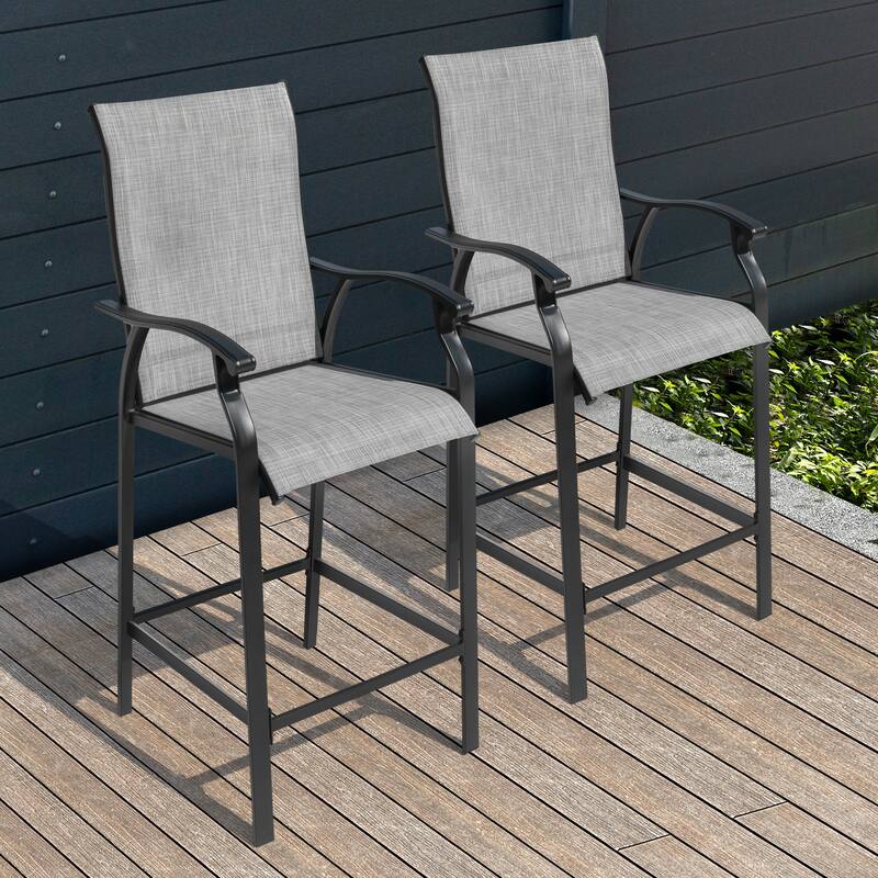 Outdoor 2-Piece Textilene Bar Stools with High Backrest, Gray