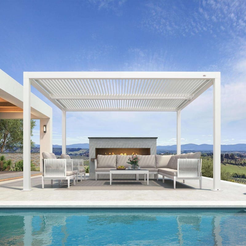 PURPLE LEAF Louvered Pergola Outdoor Aluminum Pergola with Adjustable Roof for Patio Hardtop Gazebo