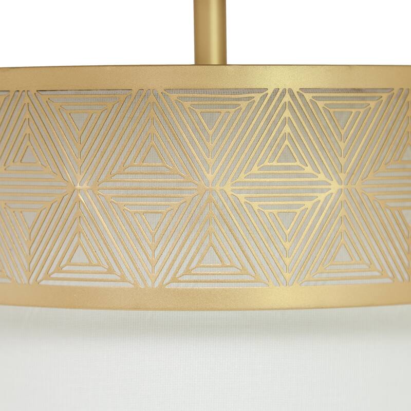 Celia River of Goods Gold Metal and White Fabric Drum 13.125-Inch Ceiling Light - 13.125" x 13.125" x 8.75"
