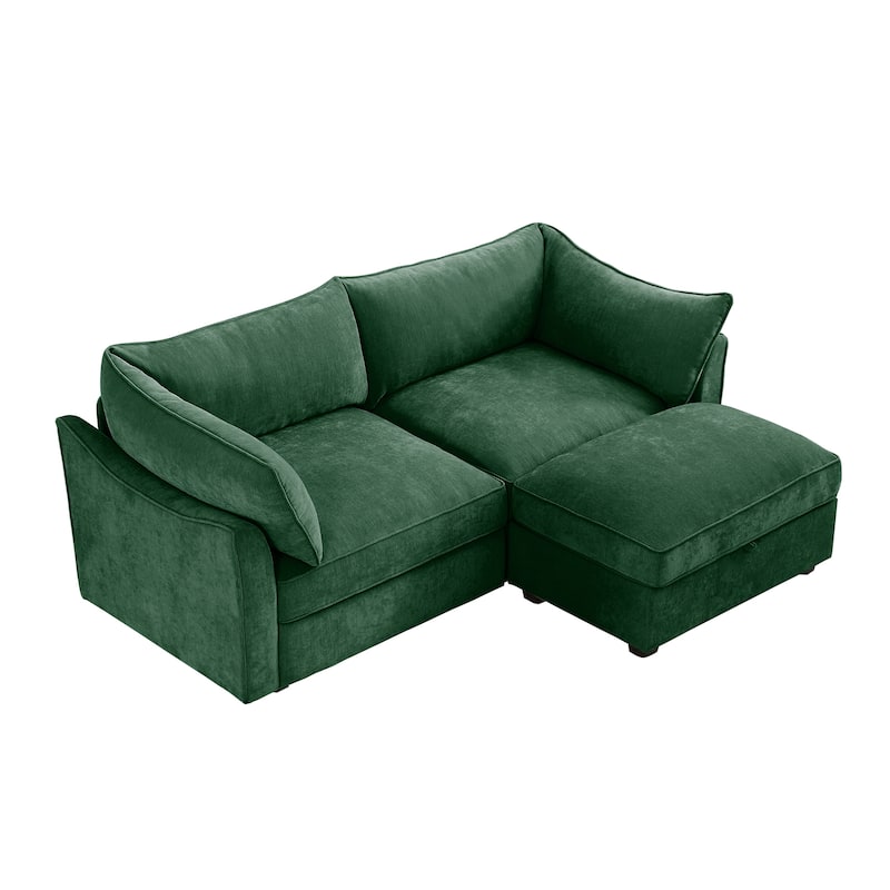 2-Seater Loveseat with 1 Movable Ottoman & Pull out Storage Drawer Under Seat