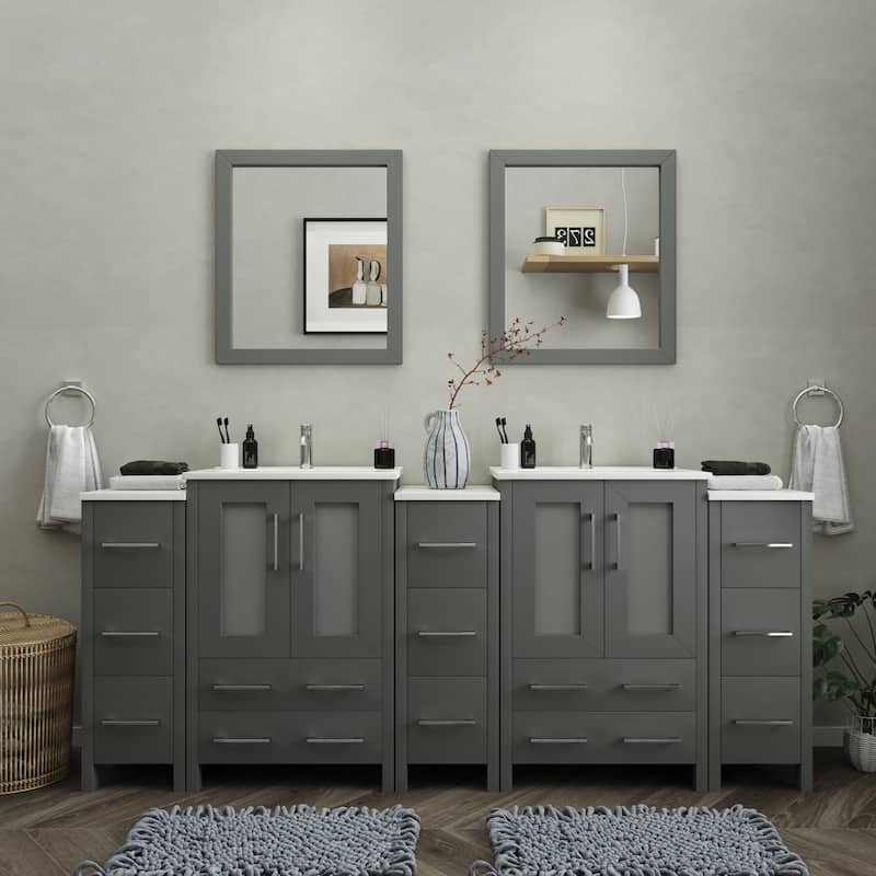Vanity Art 84-Inch Double Sink Bathroom Vanity Set with Top and Free Mirrors - 84 X 18.1 X 35.8 - Grey
