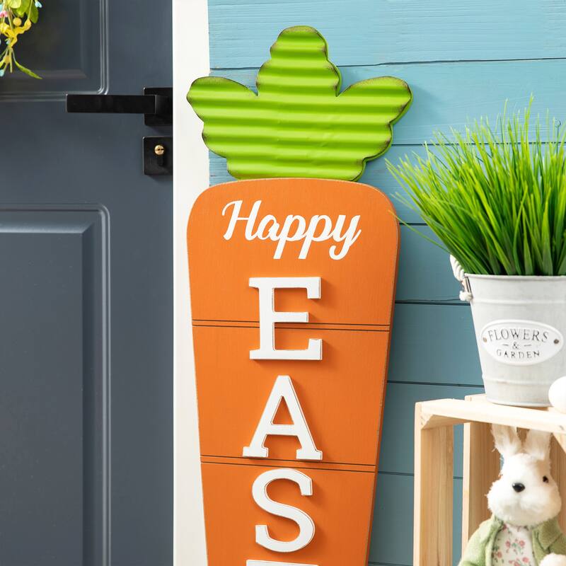 Glitzhome 42"H Easter Wooden Metal Carrot Bunny Porch Sign Spring Gifts