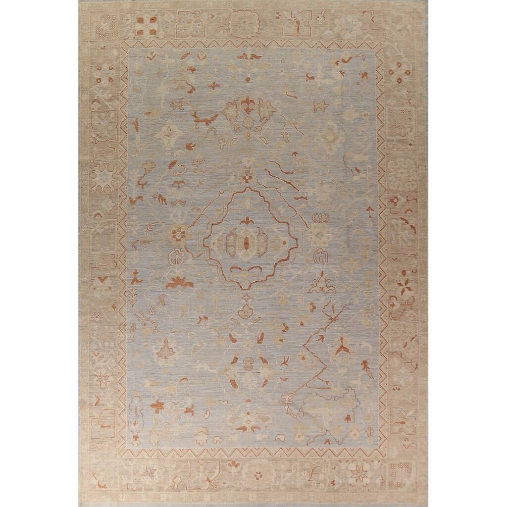 Vegetable Dye Oushak Turkish Large Rug Hand-Knotted Floral Wool Carpet - 9'11"x 14'0"