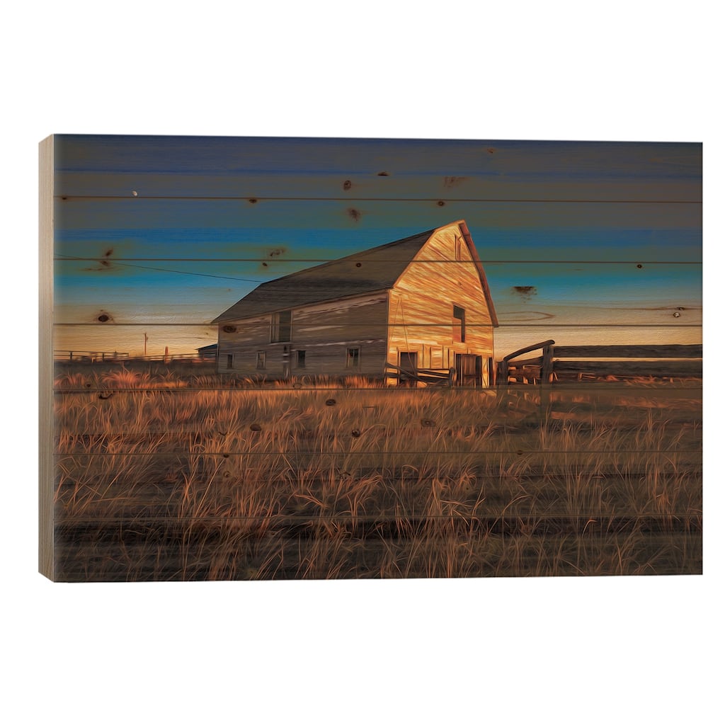 Barnyard Sunset Print On Wood by Christopher Thomas - Multi-Color