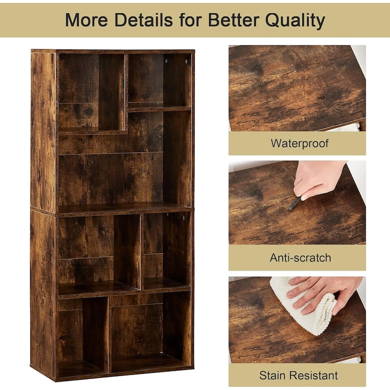 VECELO Modern Irregular Shape Tall Bookshelf Multi-Purpose Waterproof Vertical Horizontal Storage for Bedroom Living Room