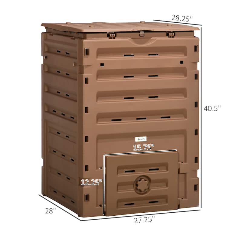 Outsunny Garden Compost Bin, 120 Gallon (450L) Garden Composter with 80 Vents and 2 Sliding Doors, Lightweight & Sturdy
