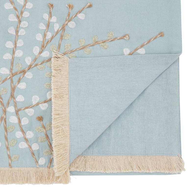 Embroidered Botanical Table Runner - Lined Decorative Table Runner with Fringe for Dining & Console Tables, 16"x72"