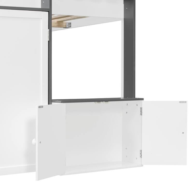 Roomfitters Full Loft House Bed with Playhouse and Storage Cabinets, Modern Wood Cabin Sleeper