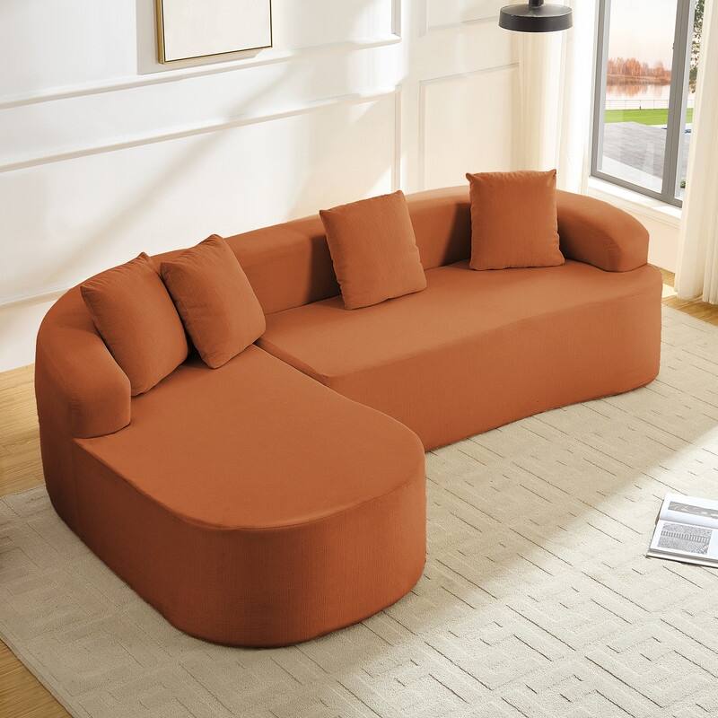 Mixoy 99inch Chenille L Shape Sectional Sofa with Curved Chaise,Modern Cloudy 3 Seater Sofa - 99.2''*59.1''*26.4'' - Orange - Left Facing