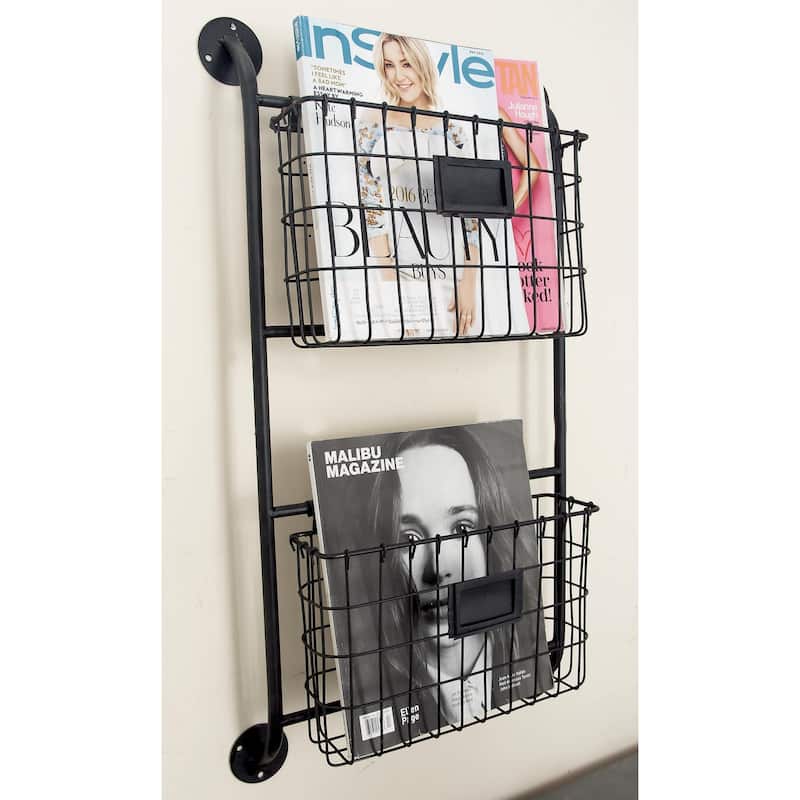 Metal Suspended Wire Basket 5 Slot Magazine Rack Holder with Label Slot - Black - Roche River Decor
