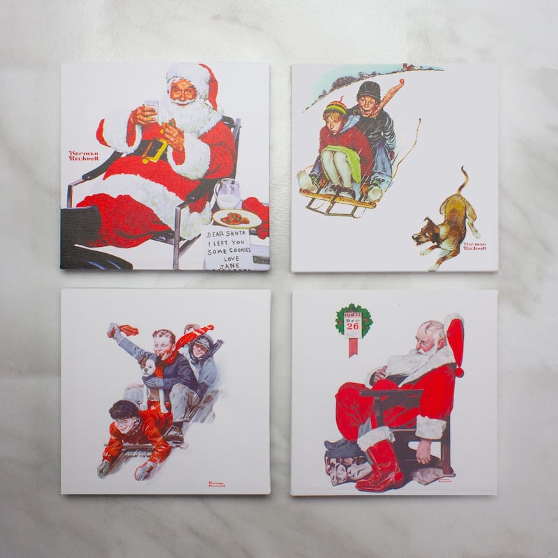 Set of 4 Norman Rockwell Classic Christmas Scene Canvas Prints - 8"