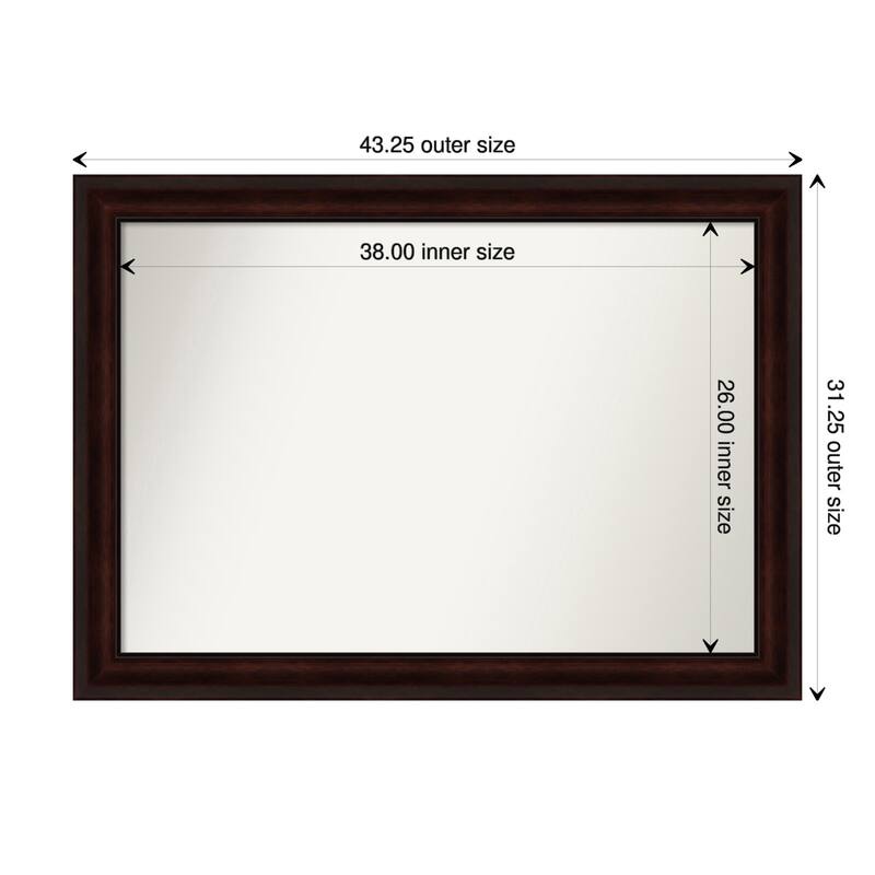 Coffee Bean Brown Framed Non-Beveled Custom Wall Mirror, Bathroom Vanity Mirror - Outer Size: 43.25 x 31.25