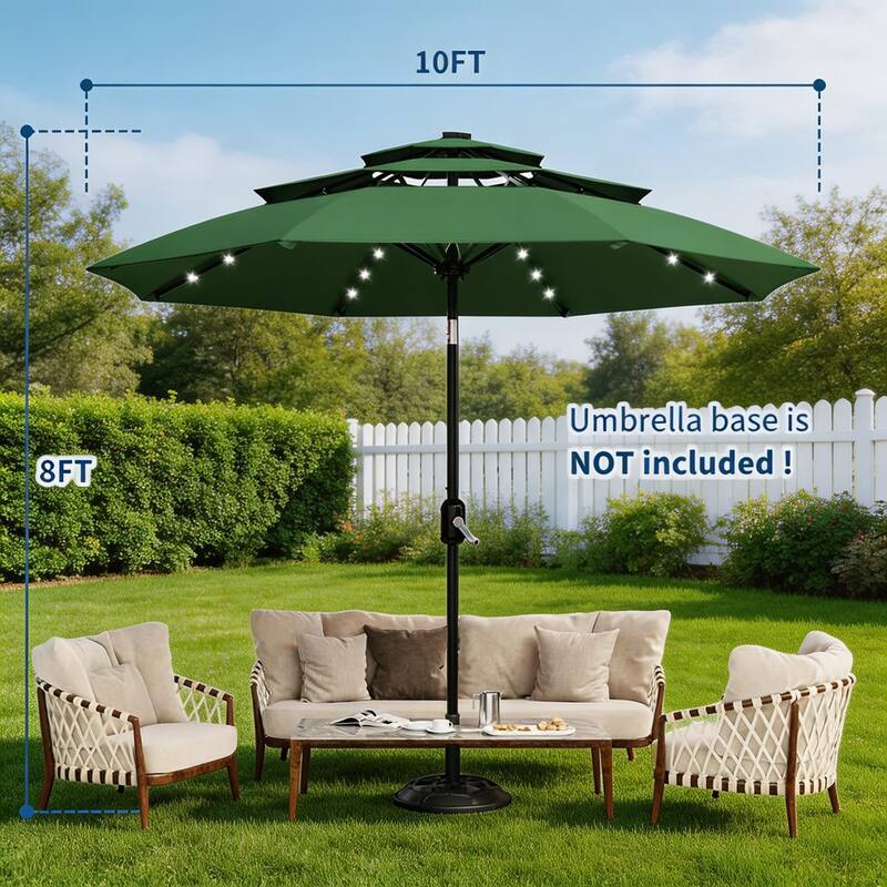 3-Tier Solar Patio Umbrella, with LED Lights and Vents