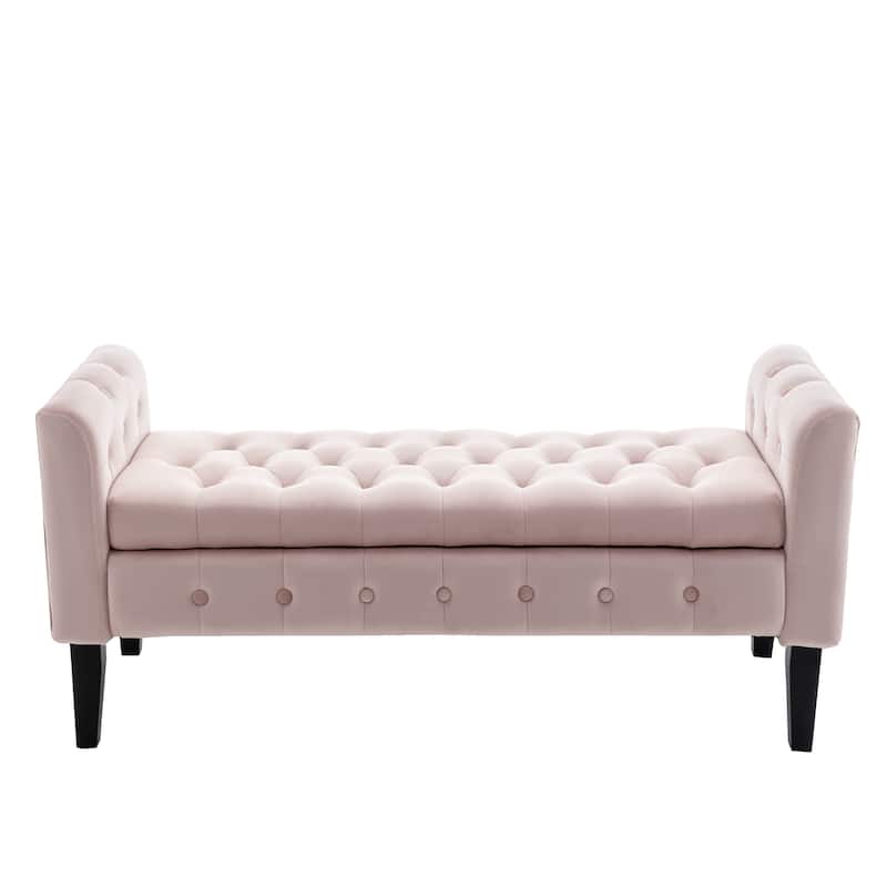 Porthos Home Brett Velvet Storage Bench with Rubberwood Legs