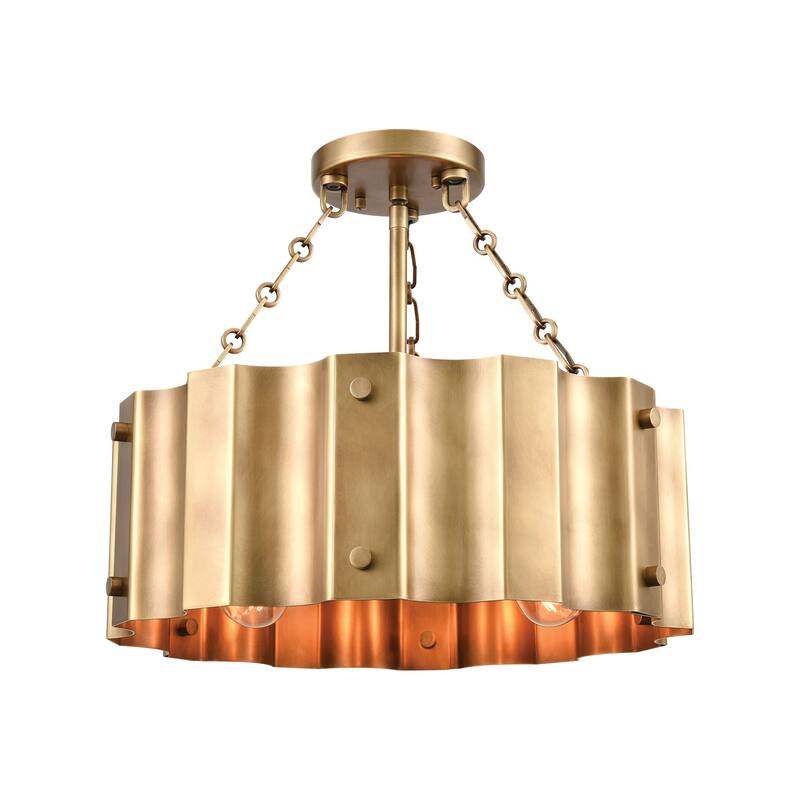 Elk Home Clausten Natural Brass With Metal Shade 3 Light Semi Flush