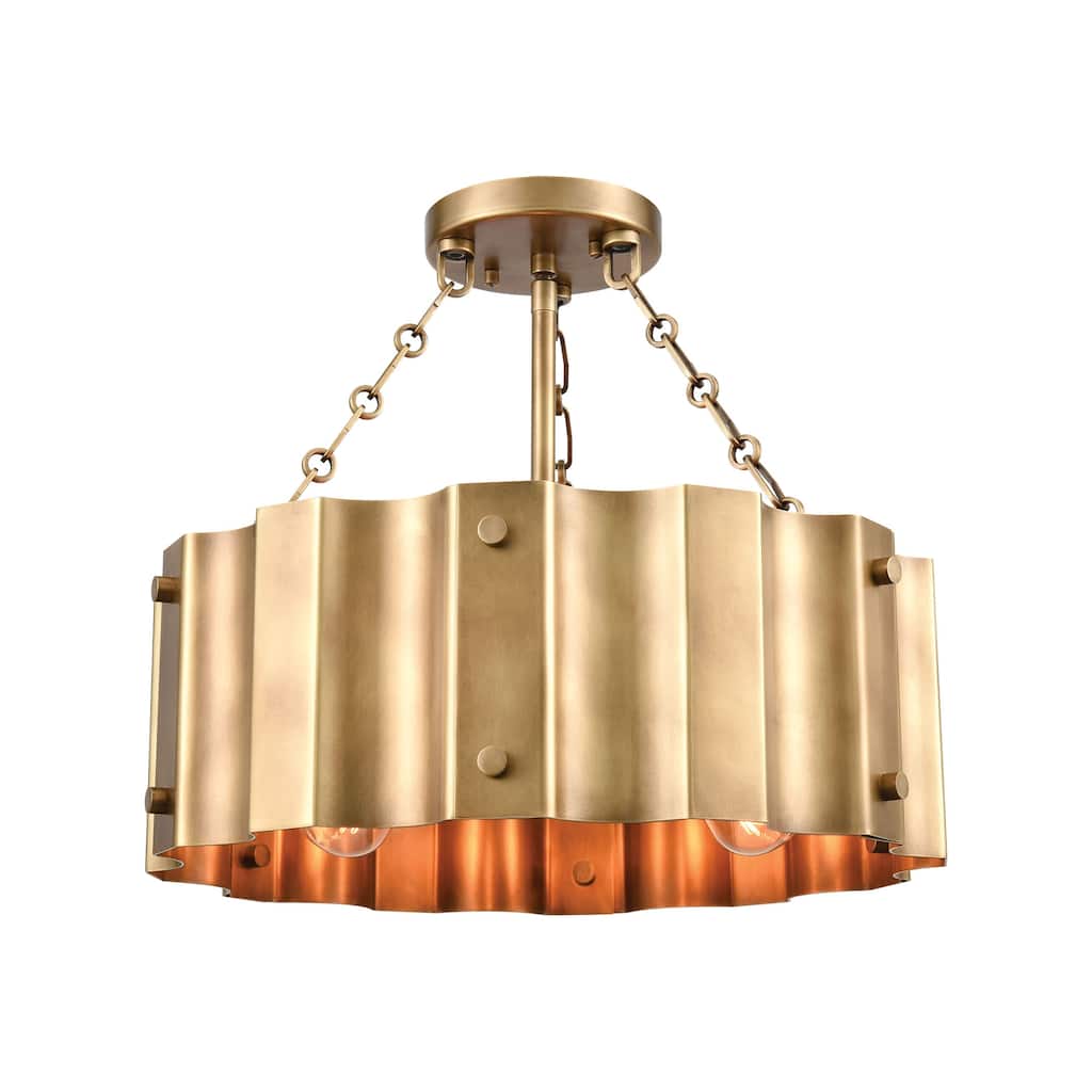 Elk Home Clausten Natural Brass With Metal Shade 3 Light Semi Flush