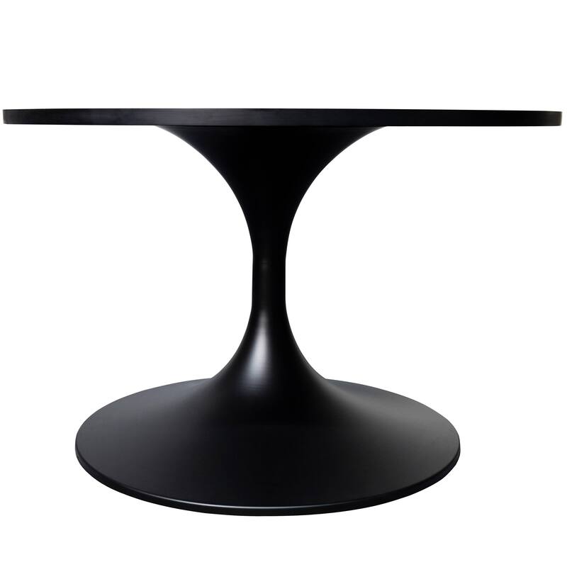 LeisureMod Verve 27" Round Coffee Table with MDF Wood TableTop and Black Steel Base for Living & Bedroom