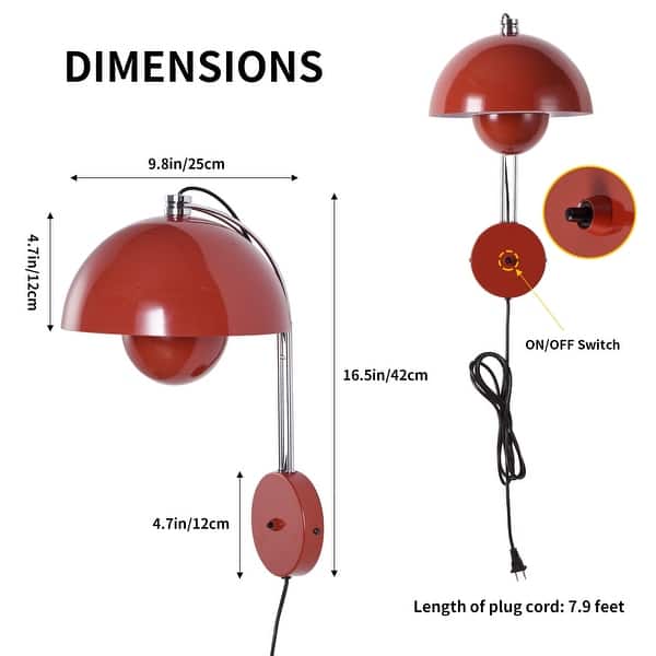 dimension image slide 4 of 7, Modern Mid-Century Art Flower Bud Wall Sconces Sleek Plug in Wall Light Fixtures