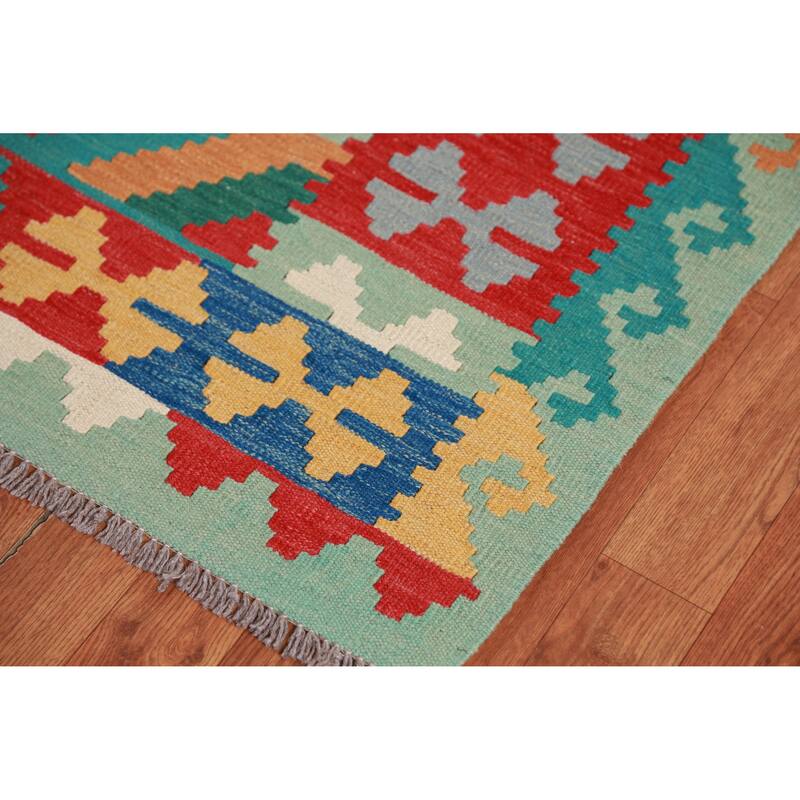 Hand Woven Oriental 100% Wool Carpet Southwestern Geometric Multi-Colored Kilim Area Rug - 8' 4'' X 5' 8''