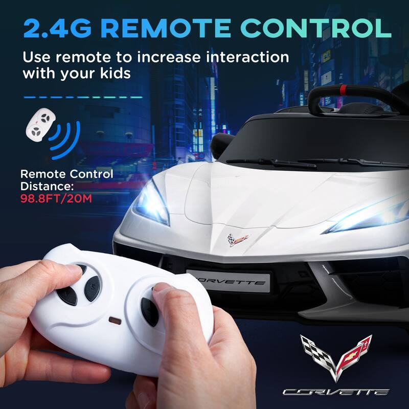 12V Kids Ride-On Chevrolet Corvette Licensed Car with Suspension, USB Music Port, and Dual Driving Modes for 3-6 Years