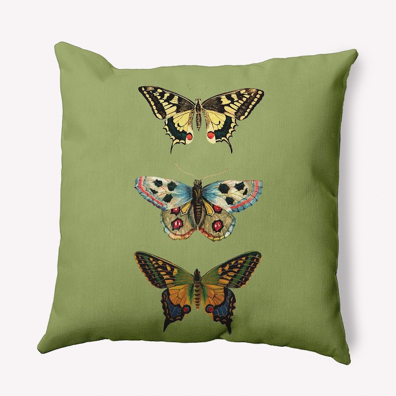 Butterflies Polyester Indoor/Outdoor Pillow - Apple Green - 16" x 16"