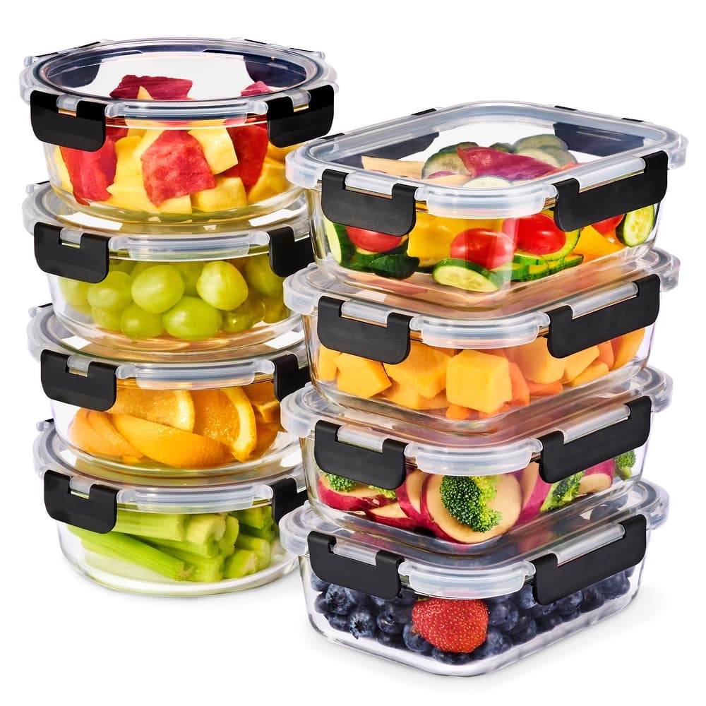 Sorbus Glass Meal Prep Containers with Airtight Lids - 8 Pack Set - 8.5 x 6.25 x 2.5