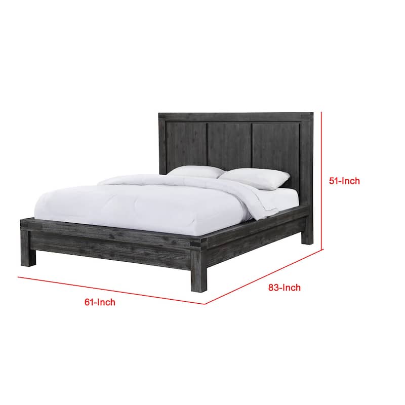 Gael Full Size Bed, Acacia Wood, Panel Headboard, Wire Brushed Gray Finish