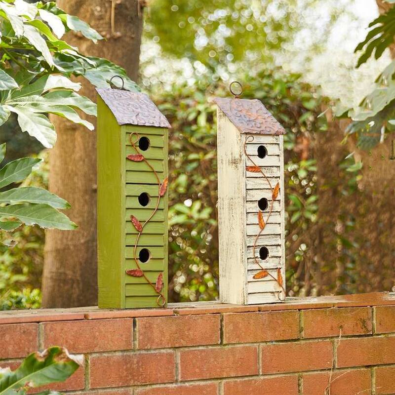 Glitzhome 18"H Three-Tier Distressed Solid Wood Window Shutters Birdhouse