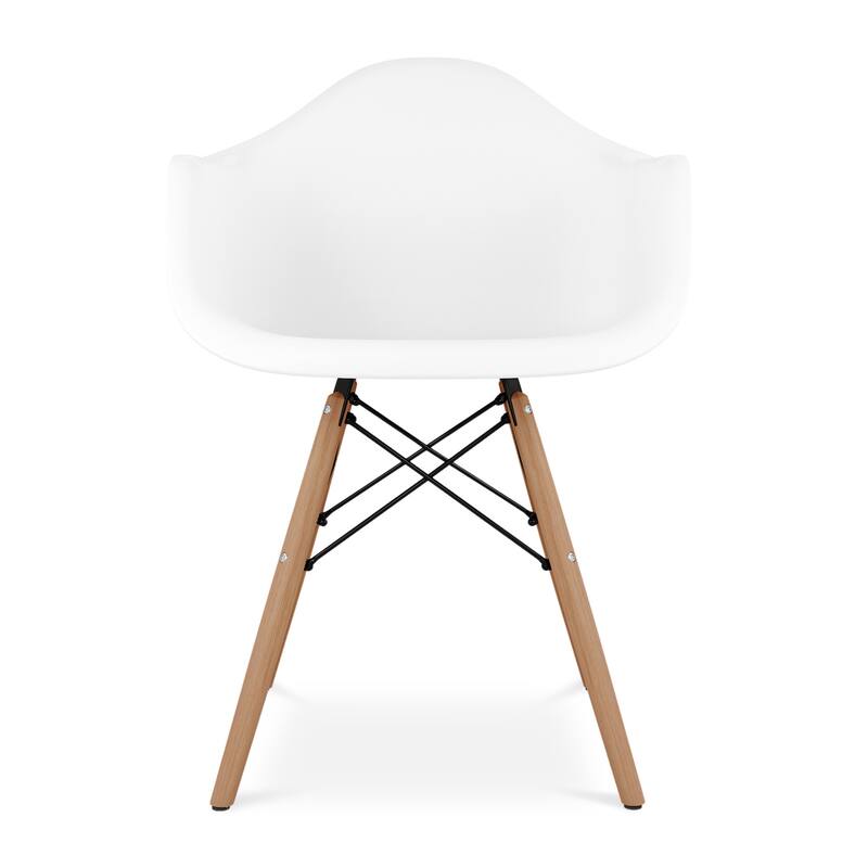 Blue And Natural Heavy Duty Plastic And Solid Wood Dining Arm Chair