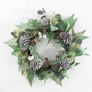 SAFAVIEH Faux 24 Inch Eucalyptus & Berries Wreath W/ Pine Cones - Multi - 24" W x 24" D x 7" H
