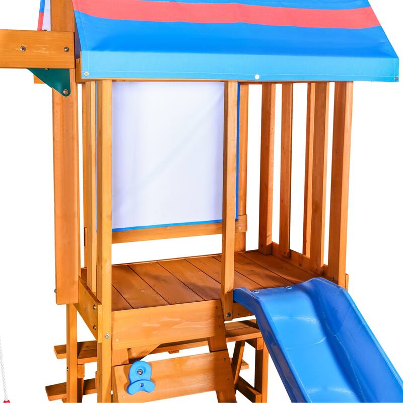 Cedar Wood Outdoor Swing Set 3 in 1 Swing Set, Outdoor Children's Playset with Slide, 2 Swings and Climber for Backyard