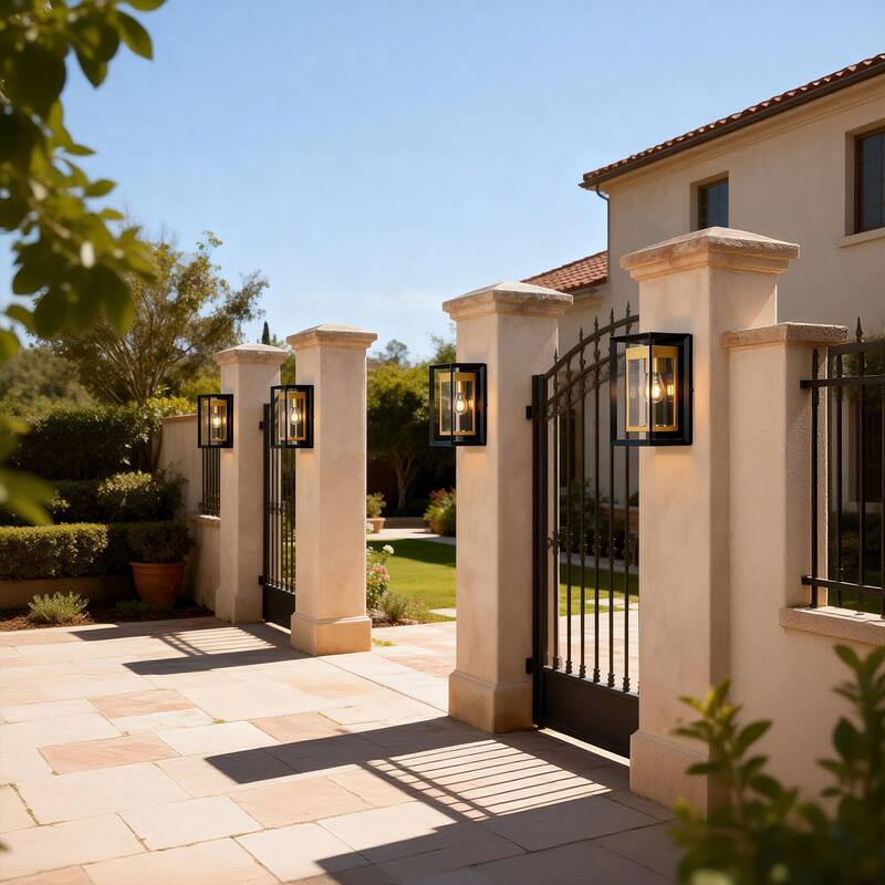 1-Light Black Gold Two-tone Metal Outdoor Wall Sconce