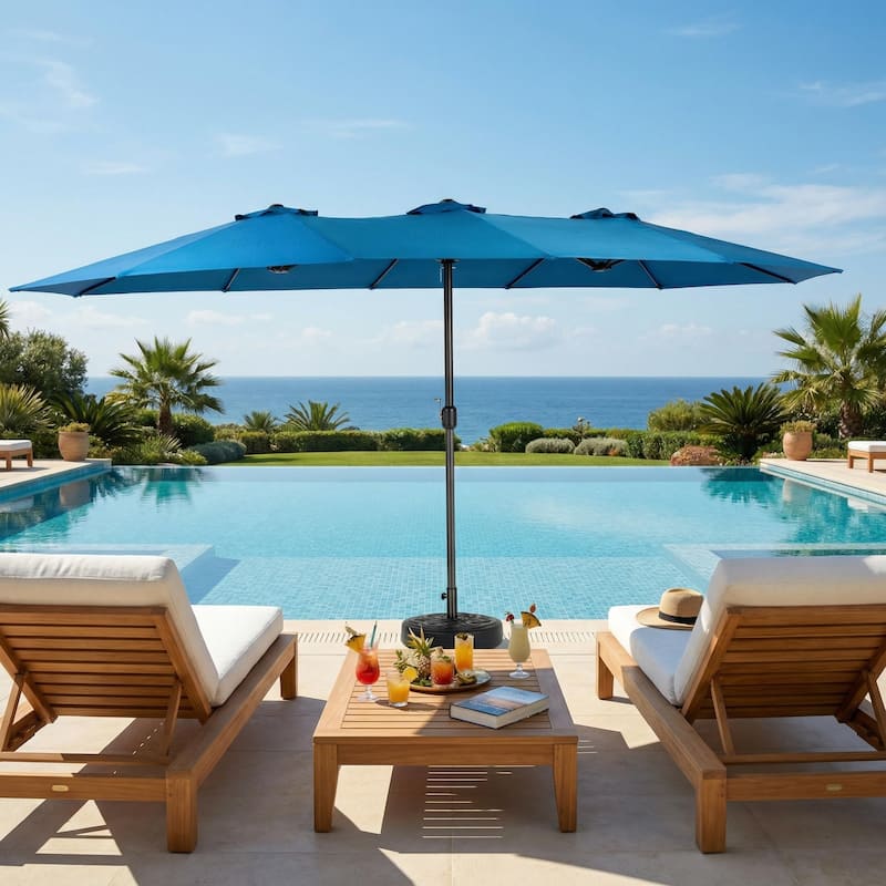 HOMYLIN 14.8 Ft Double-Sided Patio Umbrella with Crank - Blue