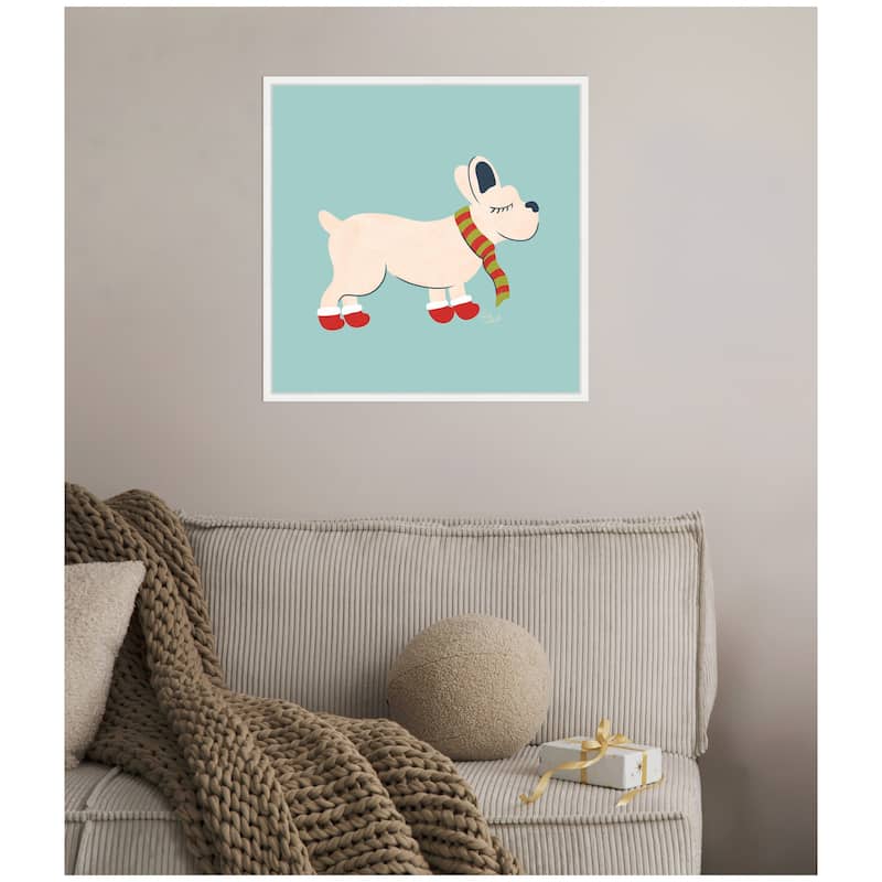 Kate and Laurel Framed Canvas Cute Christmas Frenchie by Carrie Cantwell