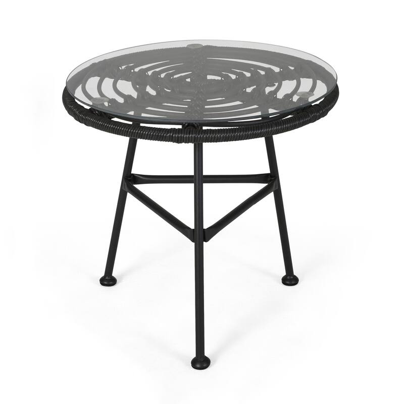19.5 in. Black Round Glass End Table, Sturdy Build End Side Table for Living Rooms