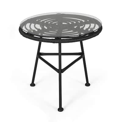 19.5 in. Black Round Glass End Table, Sturdy Build End Side Table for Living Rooms