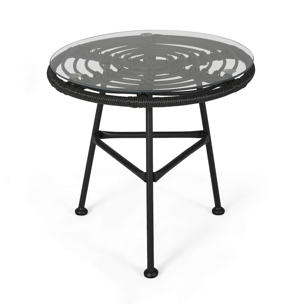 19.5 in. Black Round Glass End Table, Sturdy Build End Side Table for Living Rooms