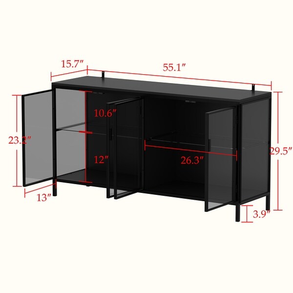 Black Metal Glass Display Cabinet with LED Lights Accent Cabinet 55.1 W On Sale Bed Bath Beyond 39860301