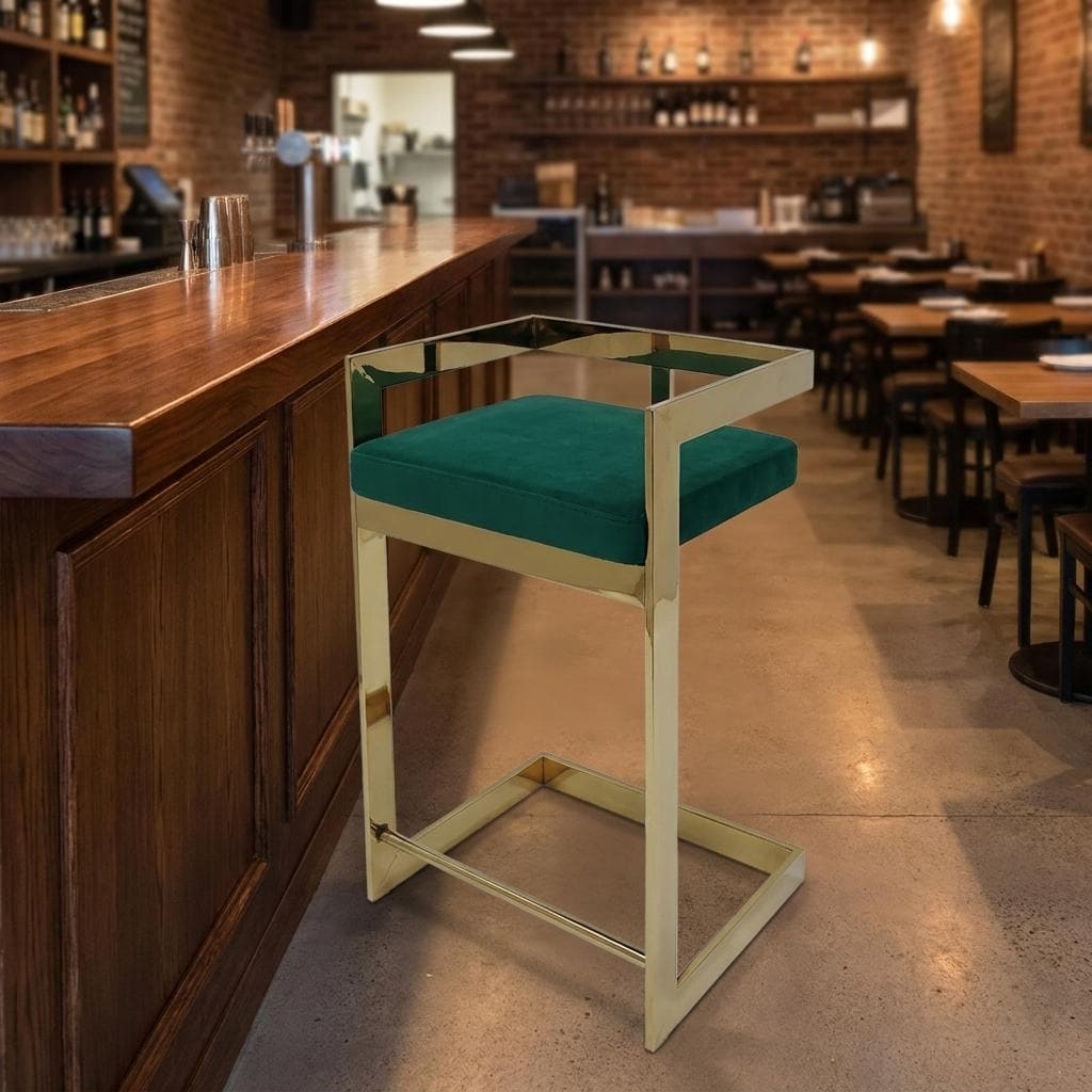HomeRoots 26" Green And Gold Velvet And Steel Backless Bar Height Bar Chair