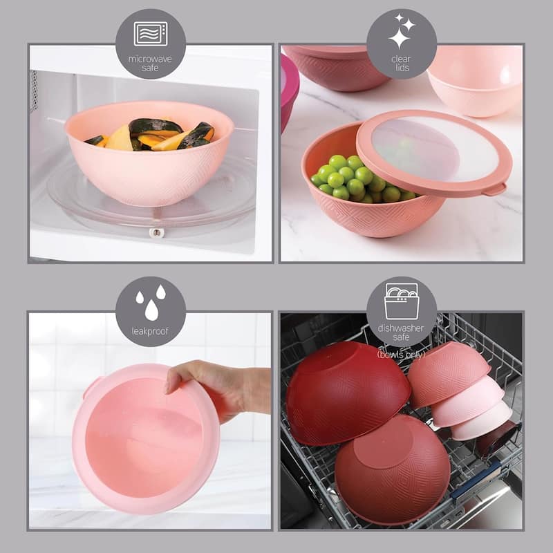 COOK WITH COLOR - 12 Piece Plastic Nesting Bowls - 6 Prep Bowls and 6 Lids, Microwave Safe.