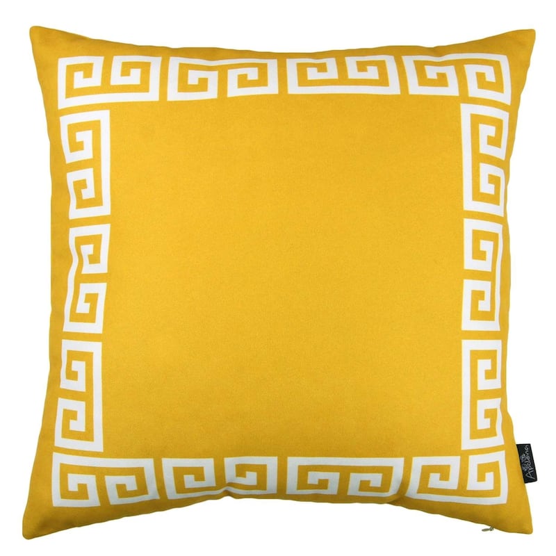 HomeRoots Yellow and White Greek Key Bordered Throw Pillow - Yellow