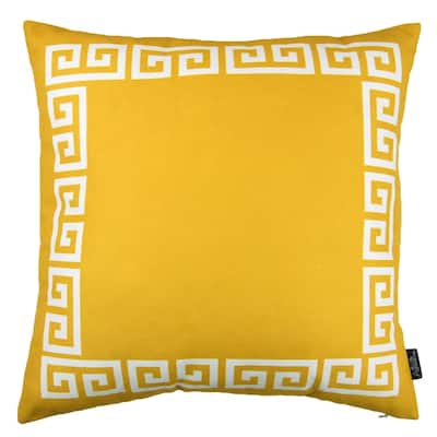 HomeRoots Yellow and White Greek Key Bordered Throw Pillow