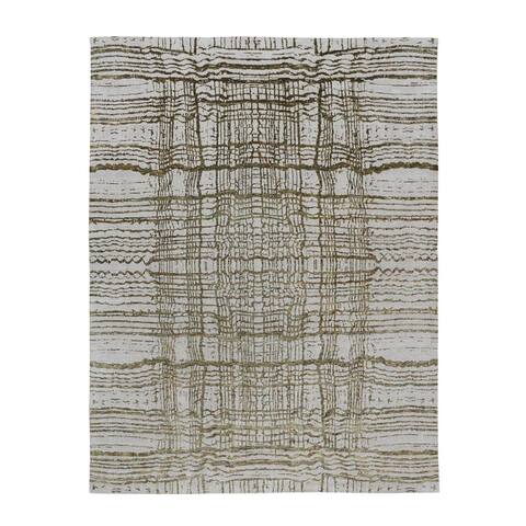 Shahbanu Rugs Gray Fine jacquard Modern Wool and Art Silk Hand Loomed Oriental Rug (9'0" x 11'7") - 9'0" x 11'7"