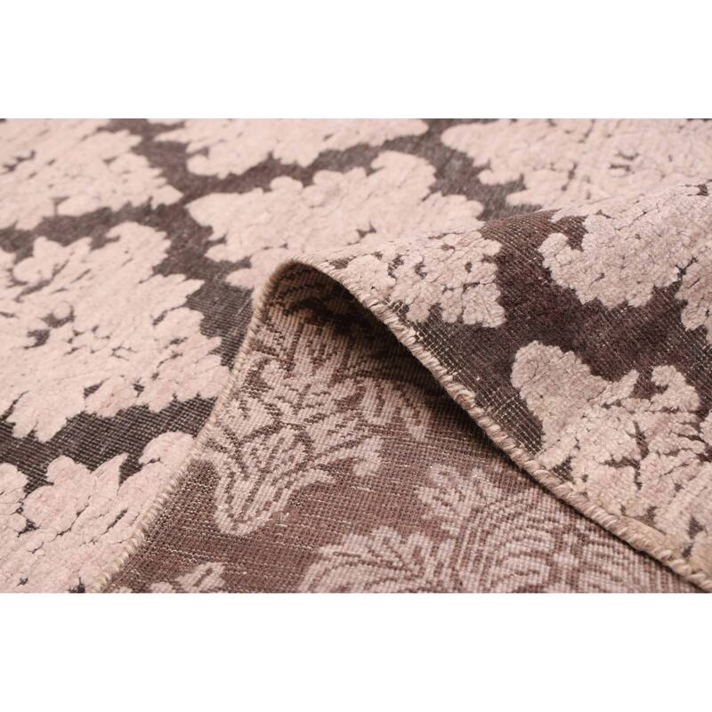 ECARPETGALLERY Hand-knotted Heritage Beige, Dark Brown Silk, Wool Rug - 7'6 x 9'7