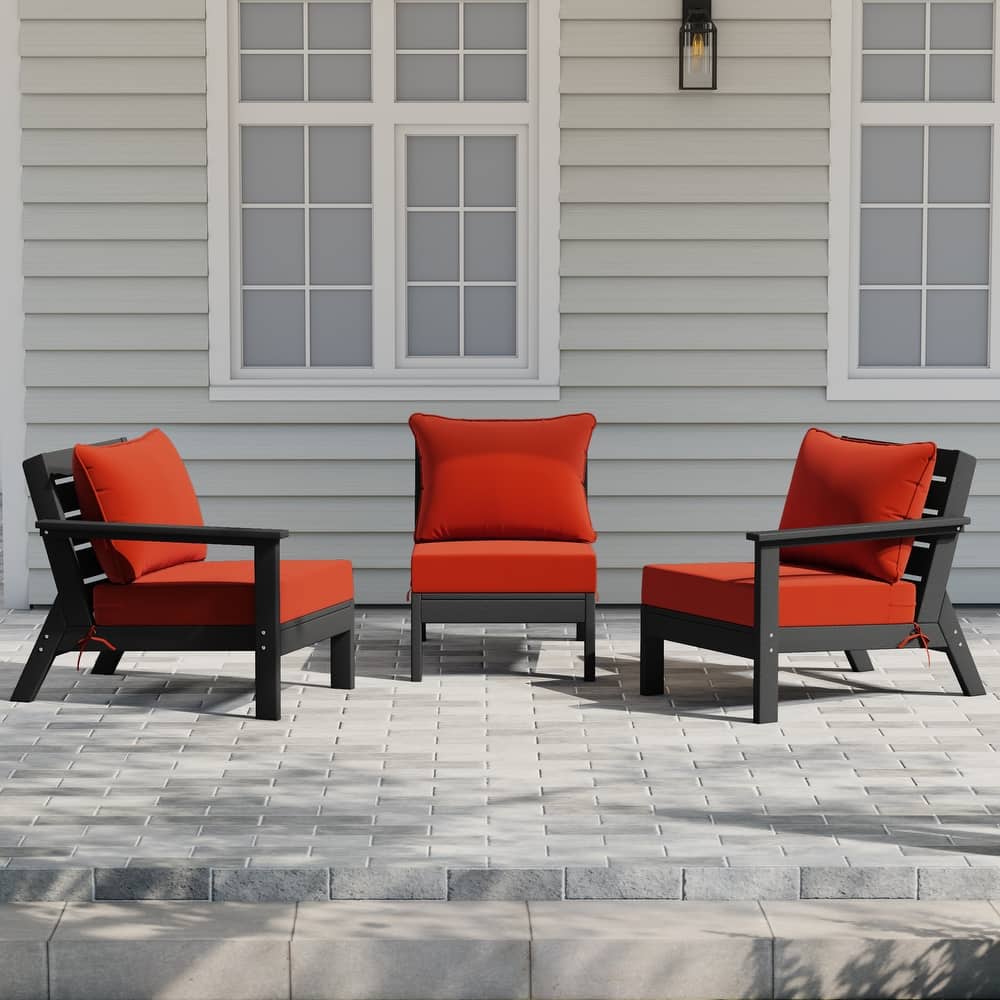 Birchwood All Weather HDPE Outdoor Patio Deep Seating Black Sofa With Cushions (3-Piece)