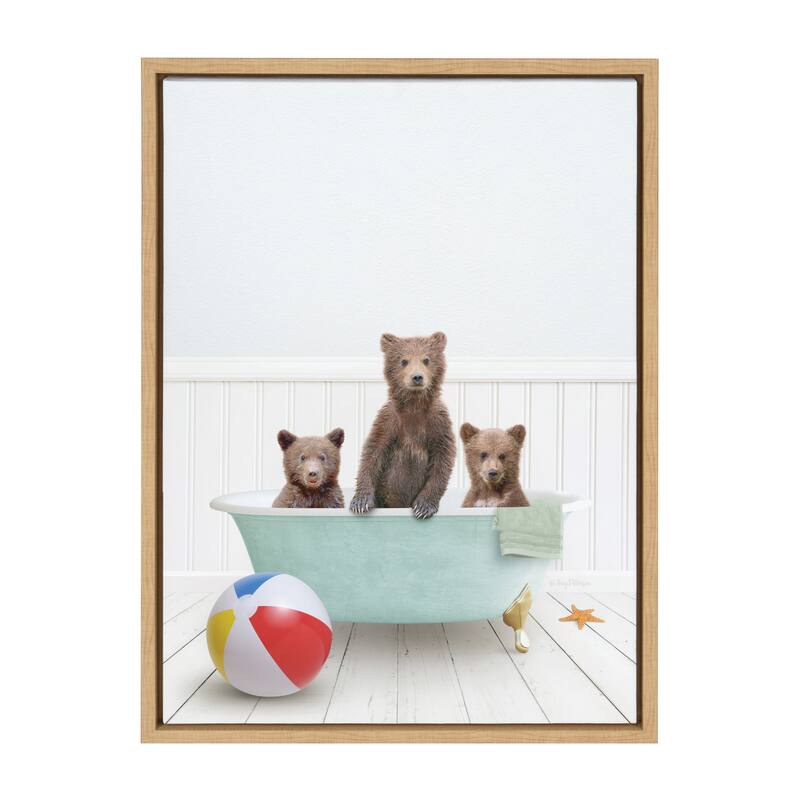Kate and Laurel Sylvie Three Bear Cubs In Beach House Bath Framed Canvas by Amy Peterson