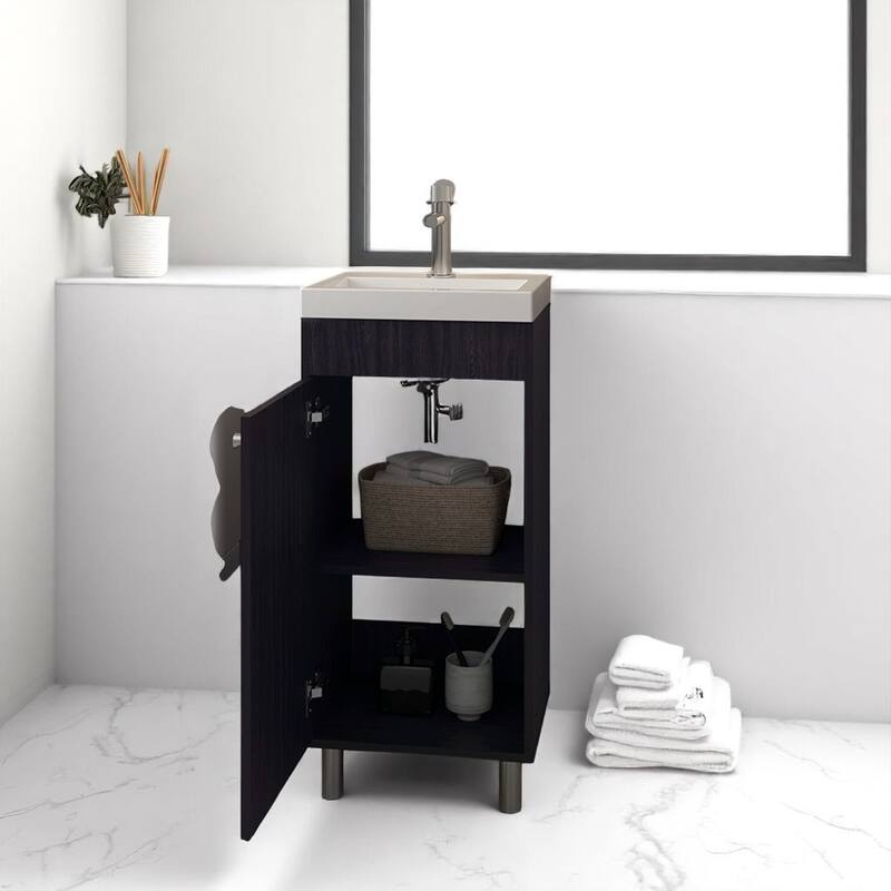 16" Bathroom Vanity with Integrated Sink,Compact Freestanding Cabinet with Storage,Ideal for Small Bathrooms,No Faucet Included
