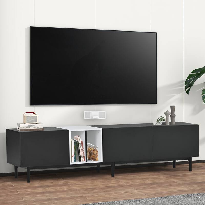 3 Doors TV Stand for TVs Up to 80", Flat Screen TV Console Media Cabinet with Large Storage Cabinet, Home Entertainment Center